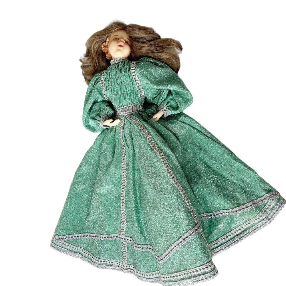 Antique German Wax Doll On A Stick Stuffed Lurex Dress Sewn In Wig‎ Carved Hair